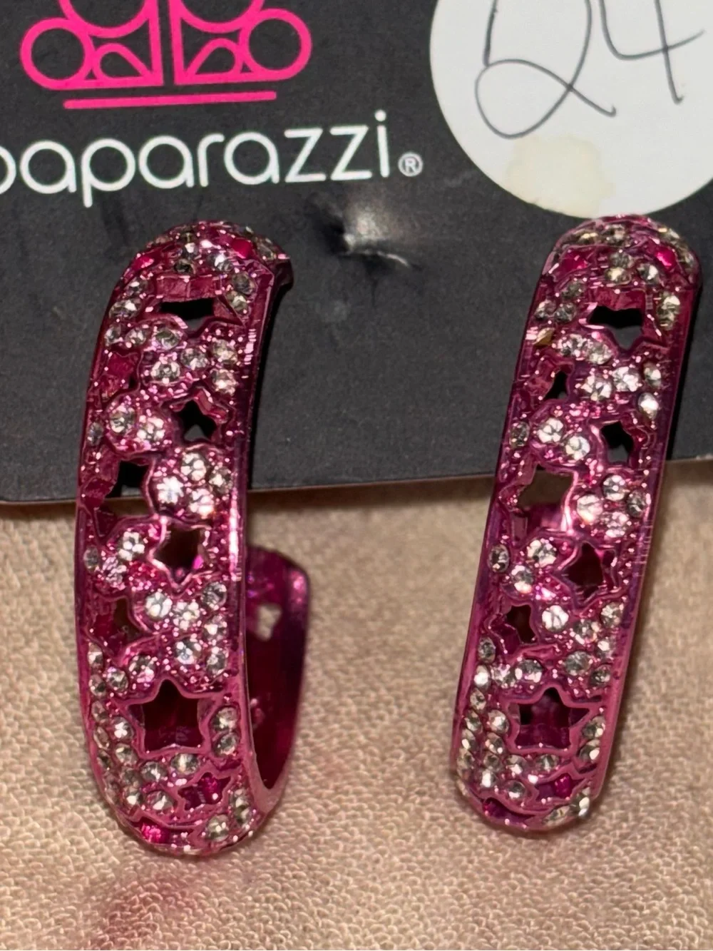 paparazzi Fuchsia Star-Studded Crystal Hoop Earrings